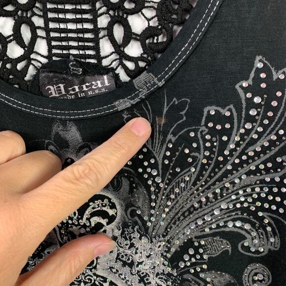 Y2K Vocal Black White Tie Dye Bling Crochet Maxi Goth Cross Dress Chest 28" Lg - Picture 3 of 9